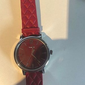 Timex red leather watch